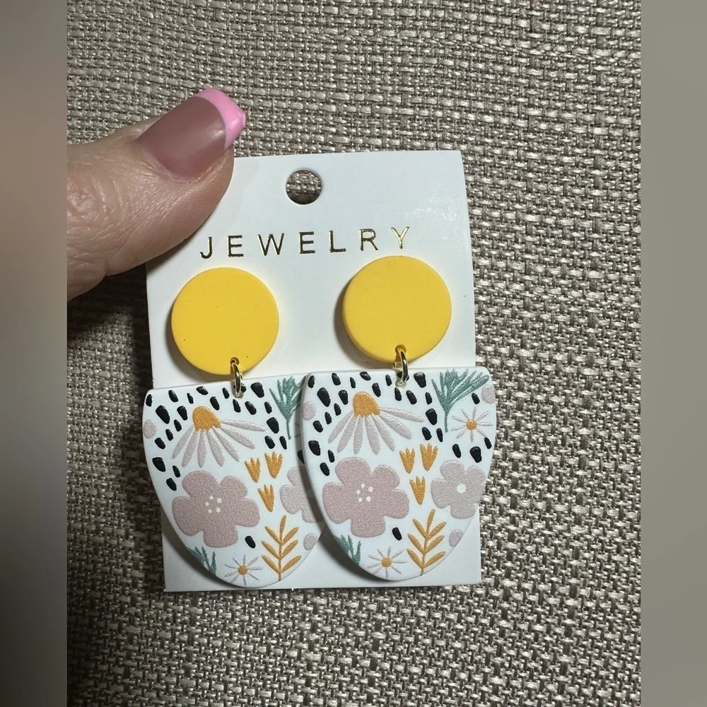 Colorful Floral and Geometric Clay Textured Earrings Set Spring Summer